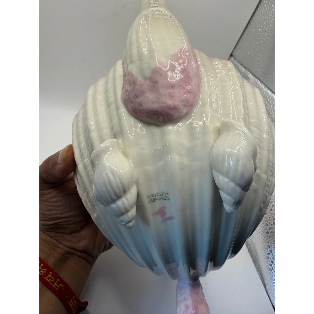 Belleek Ireland Neptune Shell Teapot Pink White Gold Trim Parian China